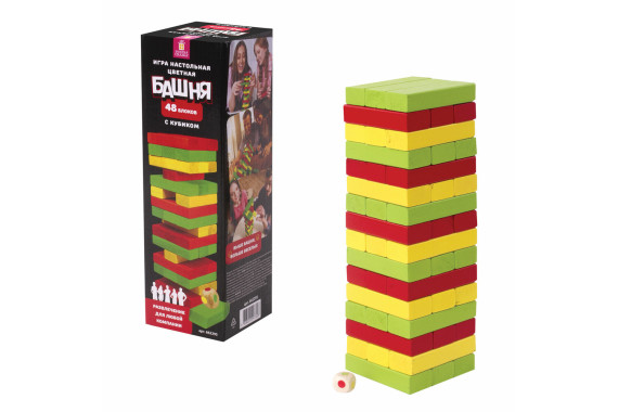 Настольная игра БАШНЯ 48 блоков с кубиком