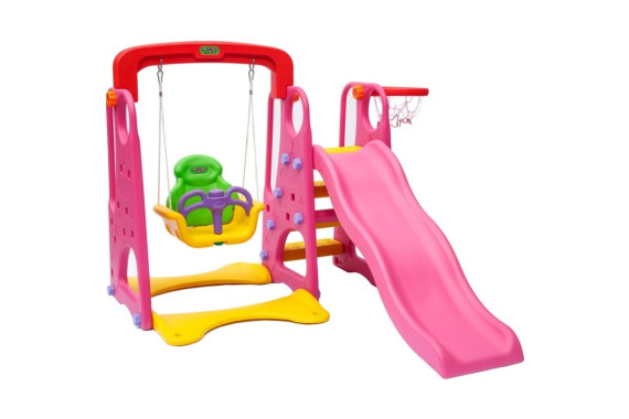 Детская горка пластиковая с кольцом и качелями Per